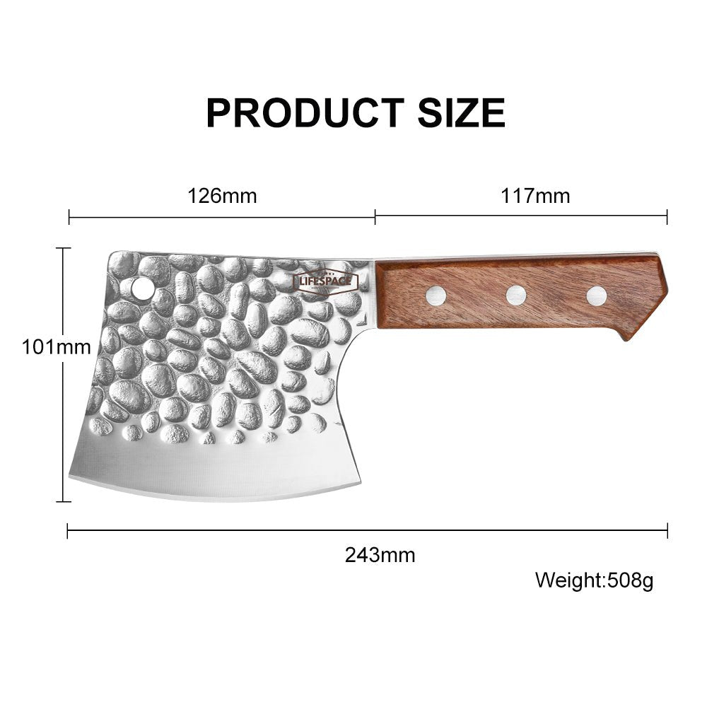 Lifespace 5" Hammered Butcher Chopping Cleaver with a Full Tang Rosewood Handle - Lifespace