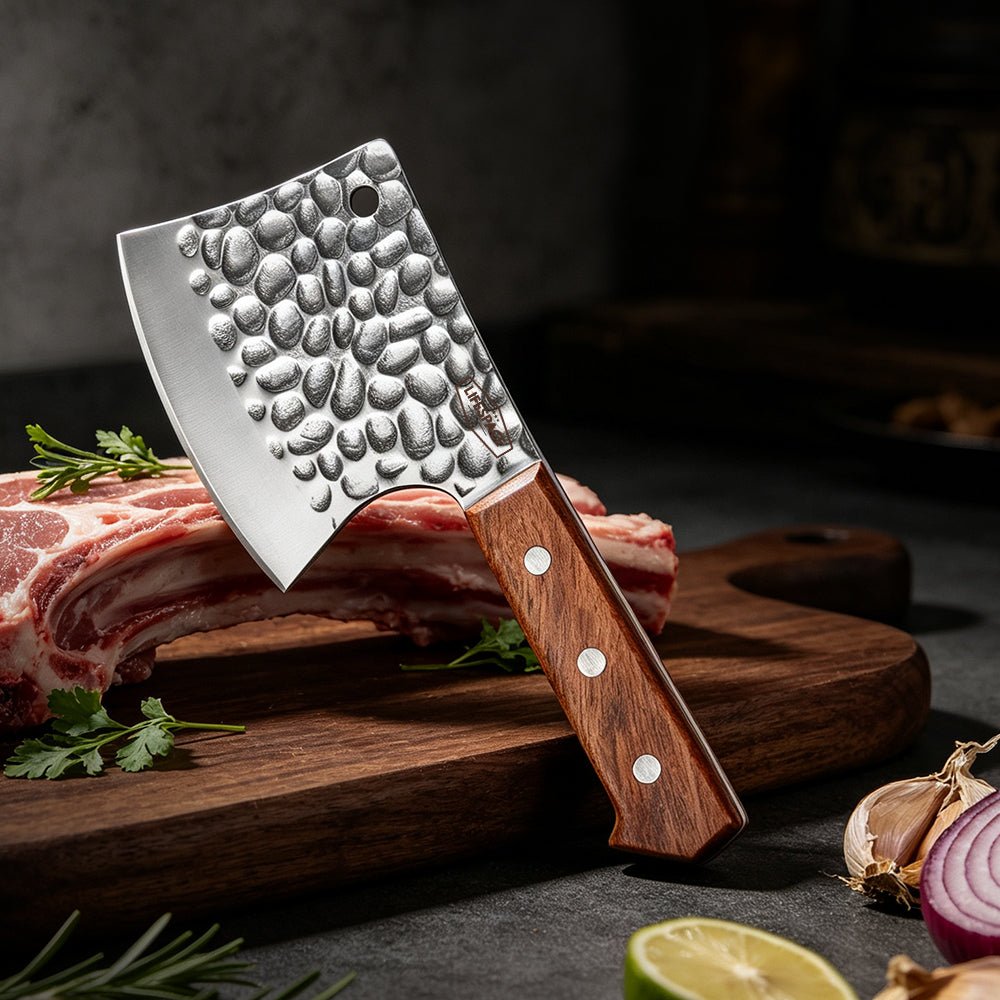 Lifespace 5" Hammered Butcher Chopping Cleaver with a Full Tang Rosewood Handle - Lifespace