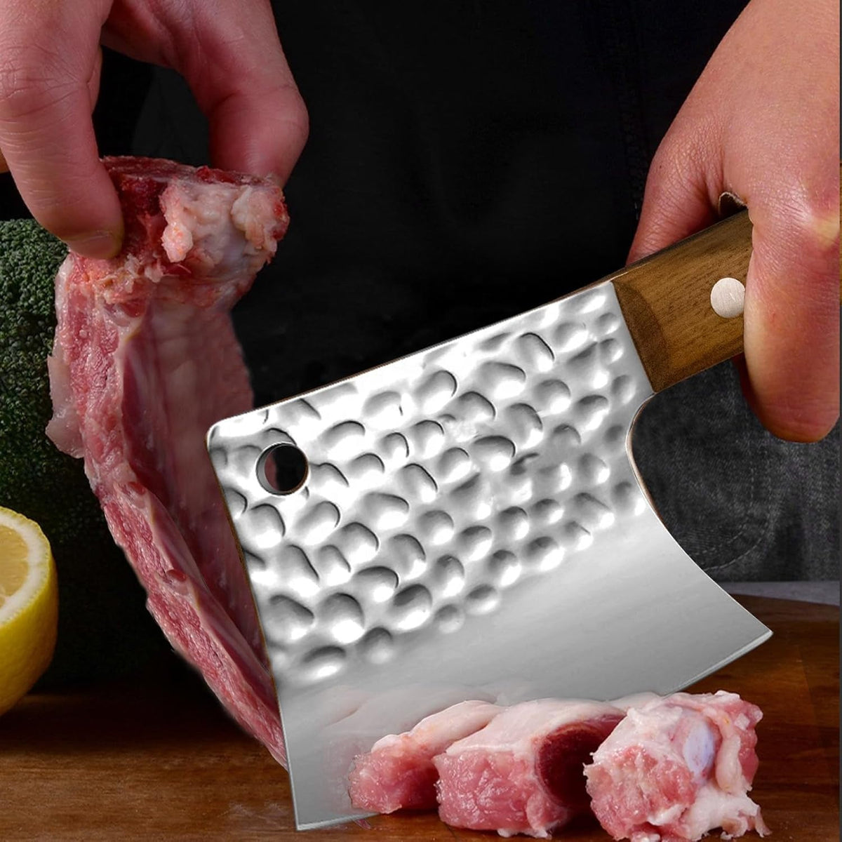 Lifespace 5" Hammered Butcher Chopping Cleaver with a Full Tang Rosewood Handle - Lifespace