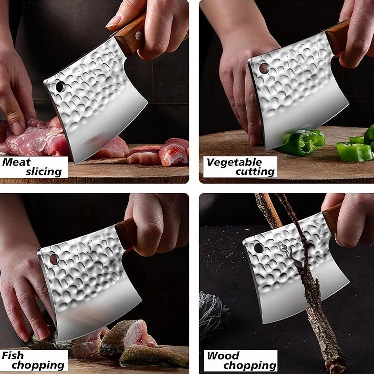 Lifespace 5" Hammered Butcher Chopping Cleaver with a Full Tang Rosewood Handle - Lifespace