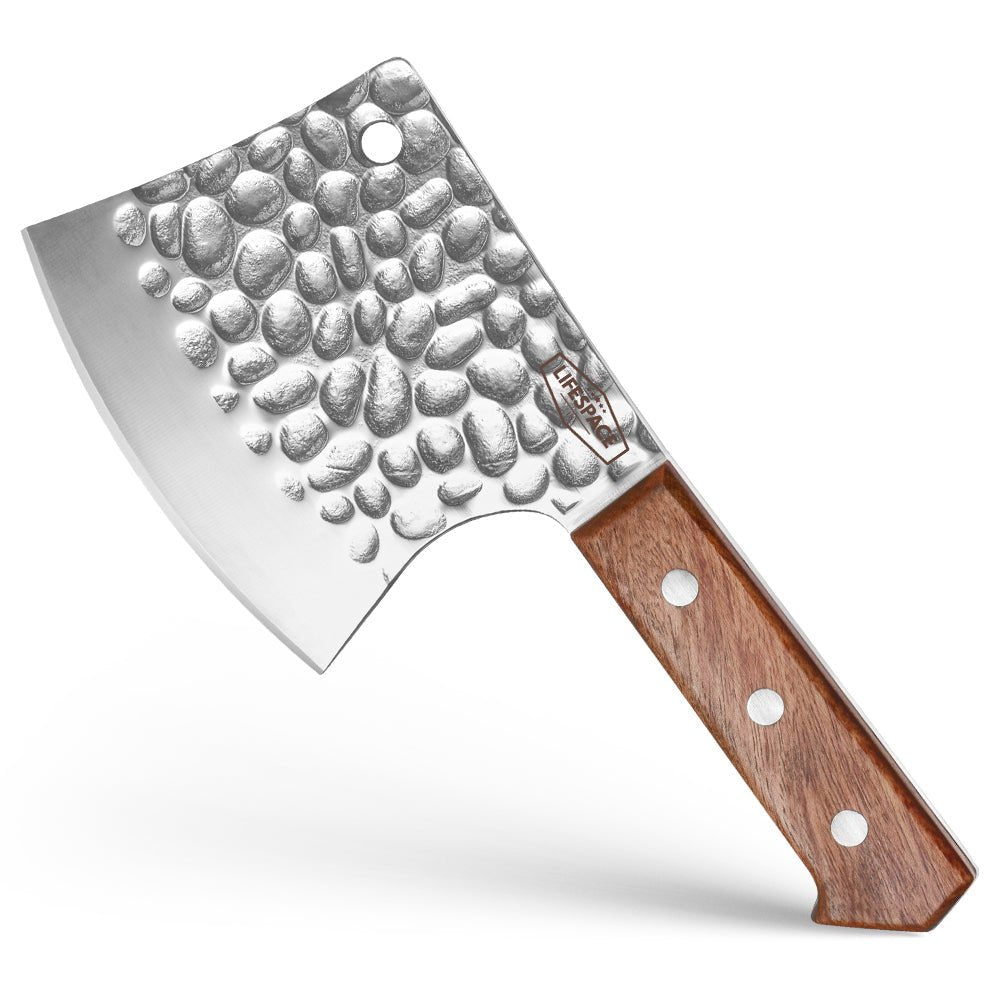 Lifespace 5" Hammered Butcher Chopping Cleaver with a Full Tang Rosewood Handle - Lifespace