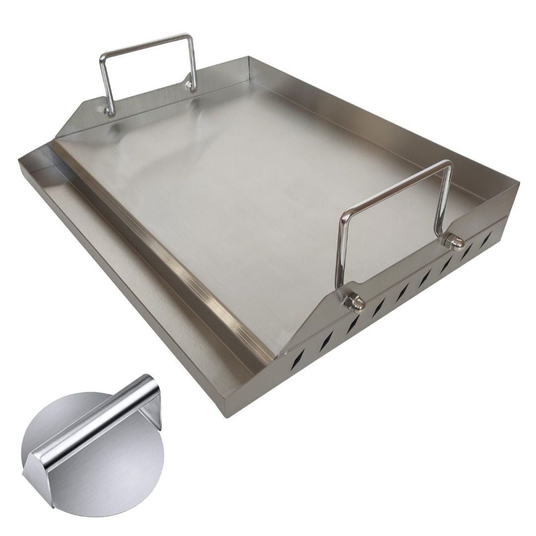 Lifespace 56cm Stainless Steel BBQ Flat Top Griddle & SS Smash Burger Press Bundle