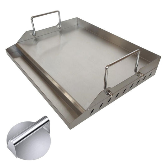 Lifespace 56cm Stainless Steel BBQ Flat Top Griddle & SS Smash Burger Press Bundle - Lifespace