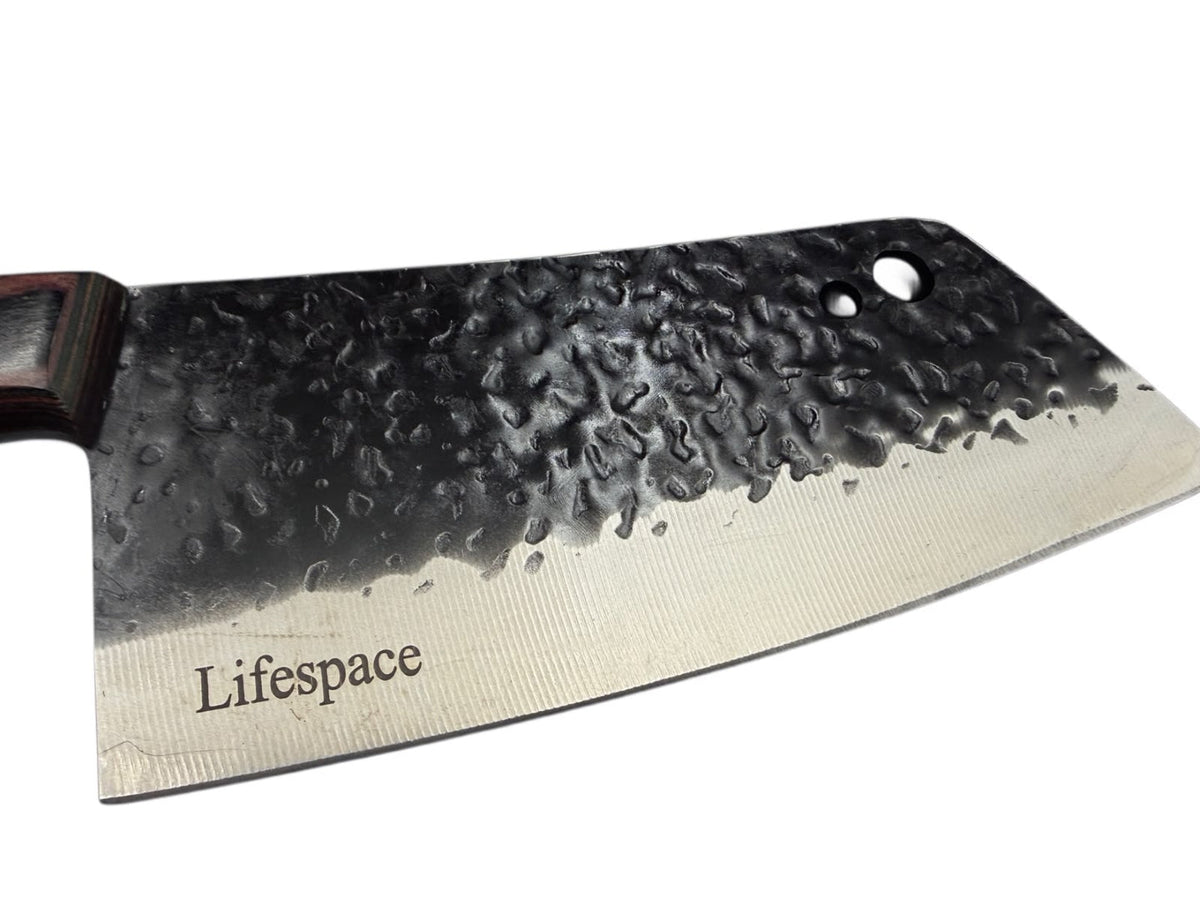 Lifespace 7 Inch Full Tang Hammered Chef Cleaver Knife with Hole - Lifespace