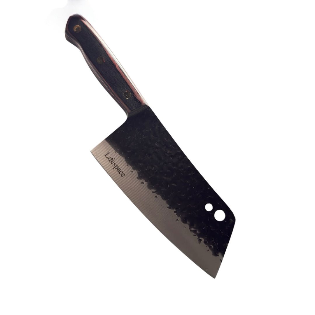Lifespace 7 Inch Full Tang Hammered Chef Cleaver Knife with Hole - Lifespace