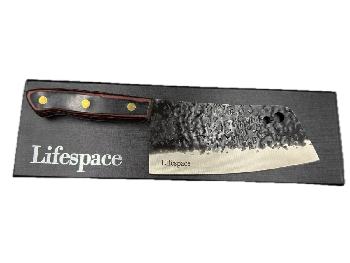 Lifespace 7 Inch Full Tang Hammered Chef Cleaver Knife with Hole - Lifespace