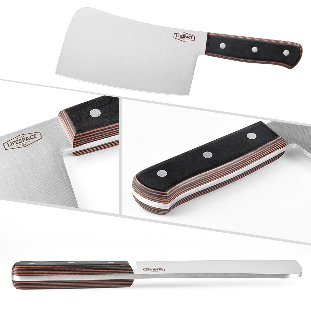 Lifespace 7" Stainless Steel Meat Chopping Cleaver with Pakkawood Handle - Lifespace