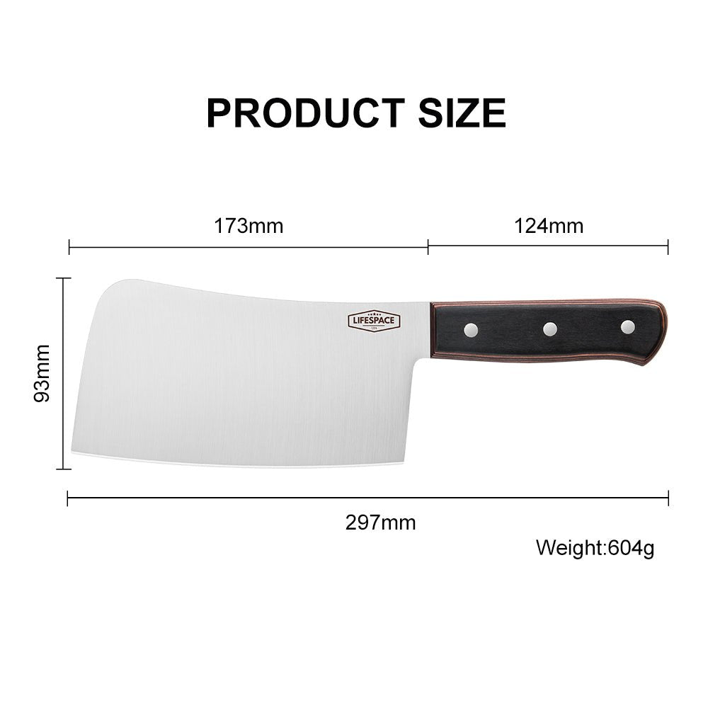 Lifespace 7" Stainless Steel Meat Chopping Cleaver with Pakkawood Handle - Lifespace