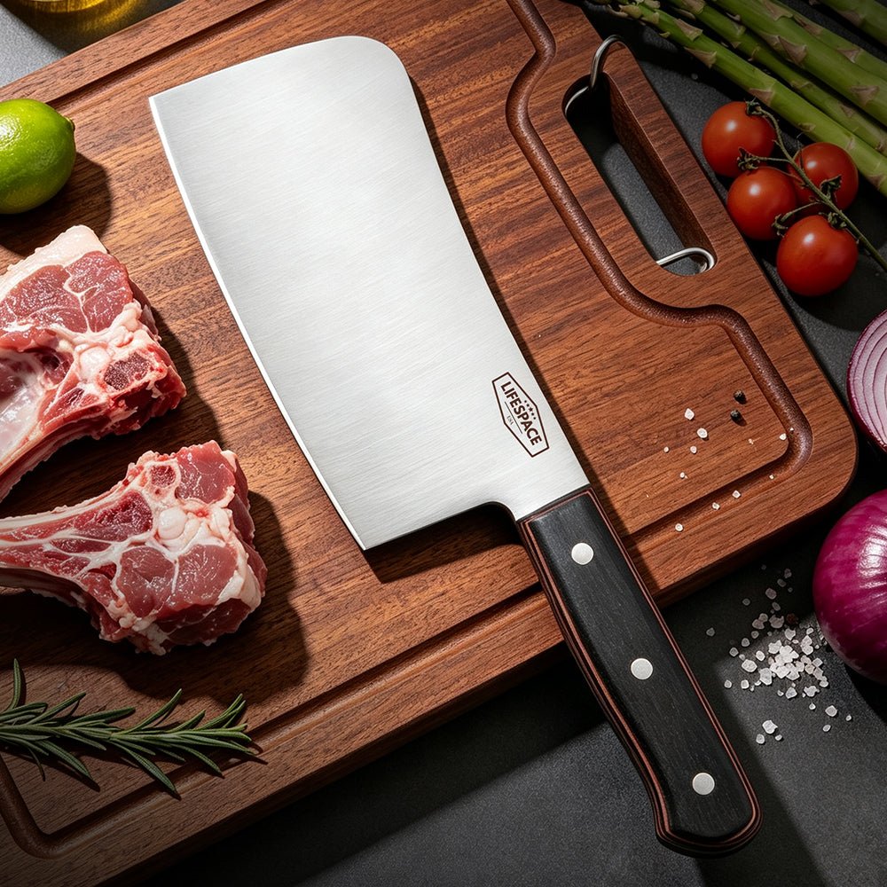 Lifespace 7" Stainless Steel Meat Chopping Cleaver with Pakkawood Handle - Lifespace