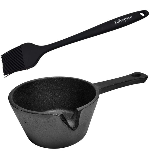 Lifespace 9,5cm Cast Iron Basting Pot & Lifespace Silicone Basting Brush Bundle Deal - Lifespace