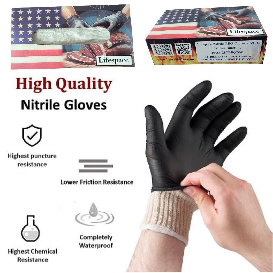 Lifespace BBQ Braai Essentials Meat Shredding Bundle: Nitrile Gloves (50-Pack) & Meat Shredding Bear Claws - Lifespace