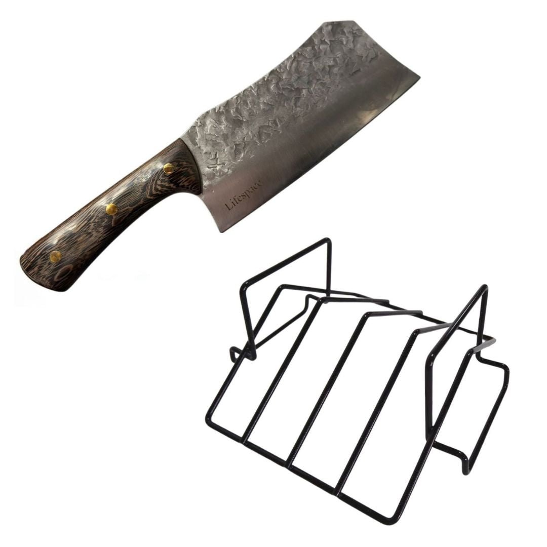 Lifespace Braai & Kitchen Combo – 2-in-1 Rib Roast Rack + 8" Chef Chopping Cleaver - Lifespace