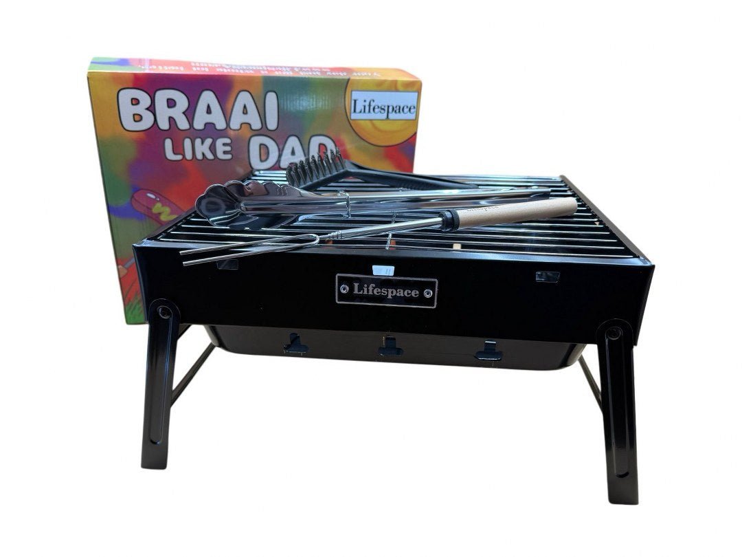 Lifespace 'Braai Like Dad' Kiddies Charcoal Grill with Accessories - Junior Grillmaster Adventure Kit - Lifespace