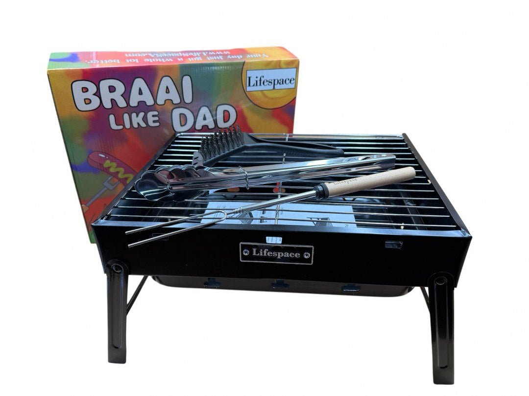 Lifespace 'Braai Like Dad' Kiddies Charcoal Grill with Accessories - Junior Grillmaster Adventure Kit - Lifespace