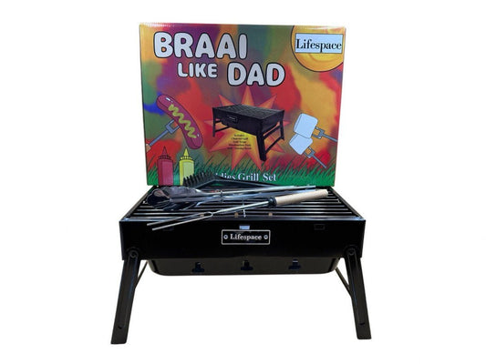 Lifespace 'Braai Like Dad' Kiddies Charcoal Grill with Accessories - Junior Grillmaster Adventure Kit - Lifespace