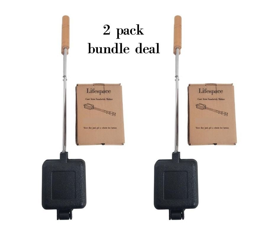 Lifespace Braai / Stove Top Cast Iron Toasted Sandwich & Pie Maker (2-Pack) + 400ml Non-Stick Spray Combo Pack - Lifespace