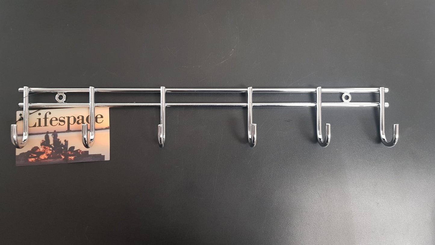 Lifespace Braai Utility Hook Rack - 6 Hooks - Chrome Plated Mild Steel - 3 pack