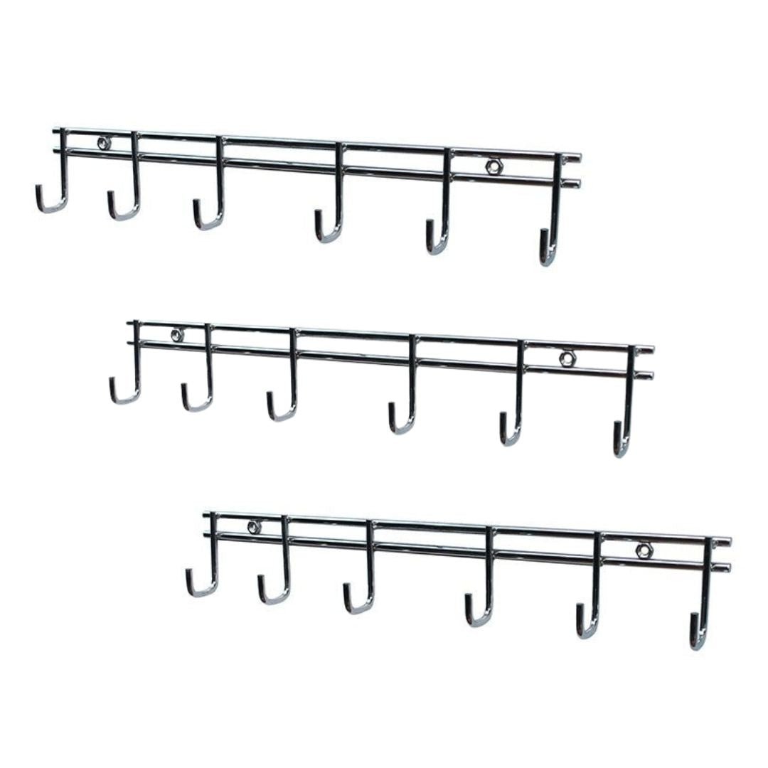 Lifespace Braai Utility Hook Rack - 6 Hooks - Chrome Plated Mild Steel - 3 pack
