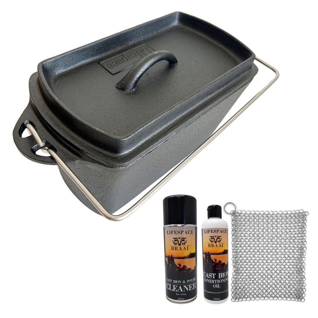 Lifespace Cast Iron Bread Pot with Handle & Free Bag + Potjie Clean & Care Kit Bundle - Lifespace