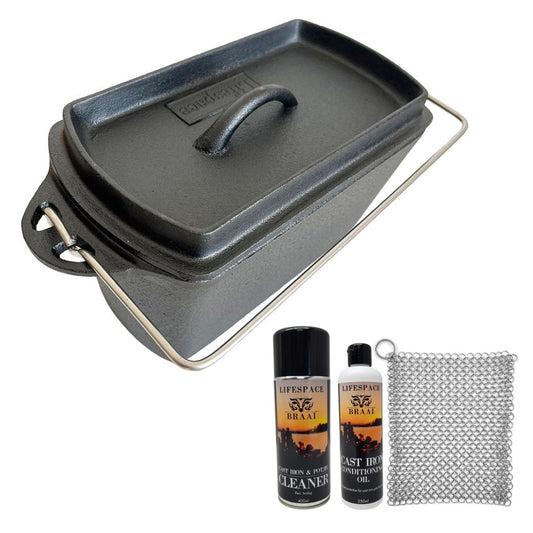 Lifespace Cast Iron Bread Pot with Handle & Free Bag + Potjie Clean & Care Kit Bundle - Lifespace