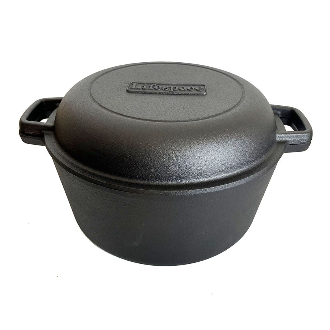 Lifespace Cast Iron Double Dutch Oven Pot 26cm + Potjie Clean & Care Kit Bundle - Lifespace