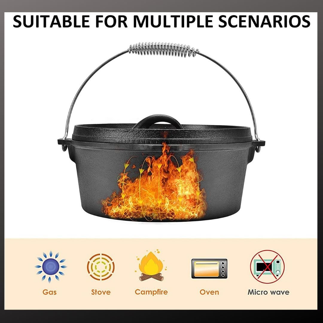 Lifespace Cast Iron Dutch Oven Combo – 24.5cm Bread Pot + 22cm Lid Lifter - Lifespace