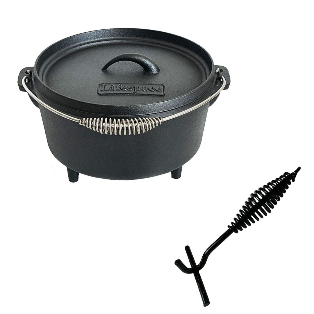 Lifespace Cast Iron Dutch Oven Combo – 24.5cm Bread Pot + 22cm Lid Lifter - Lifespace