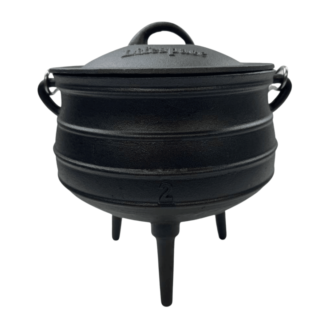 Lifespace Cast Iron Potjie Combo – No 2 Potjie Pot (6L) + 22cm Lid Lifter - Lifespace