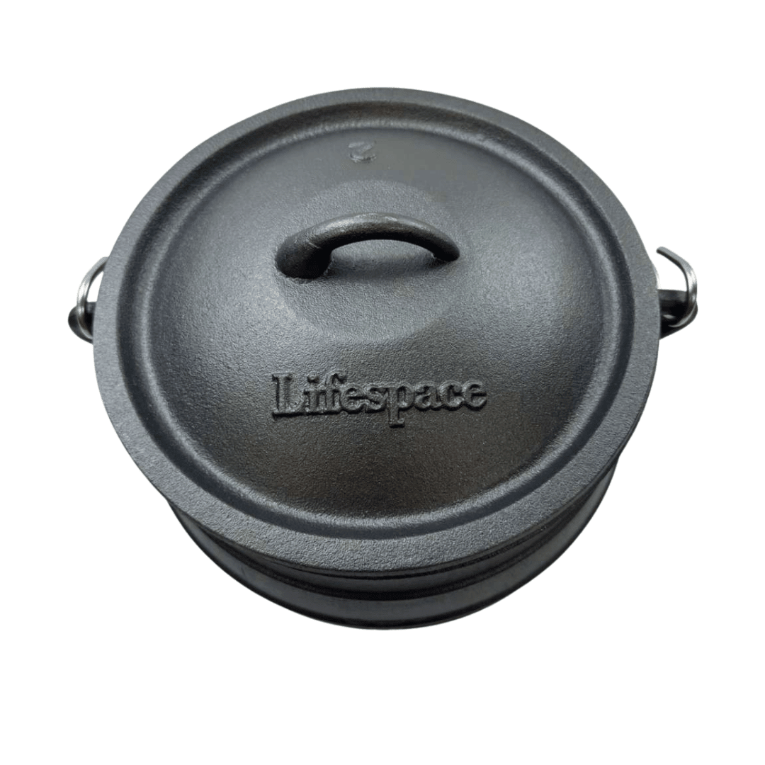 Lifespace Cast Iron Potjie Combo – No 2 Potjie Pot (6L) + 22cm Lid Lifter - Lifespace
