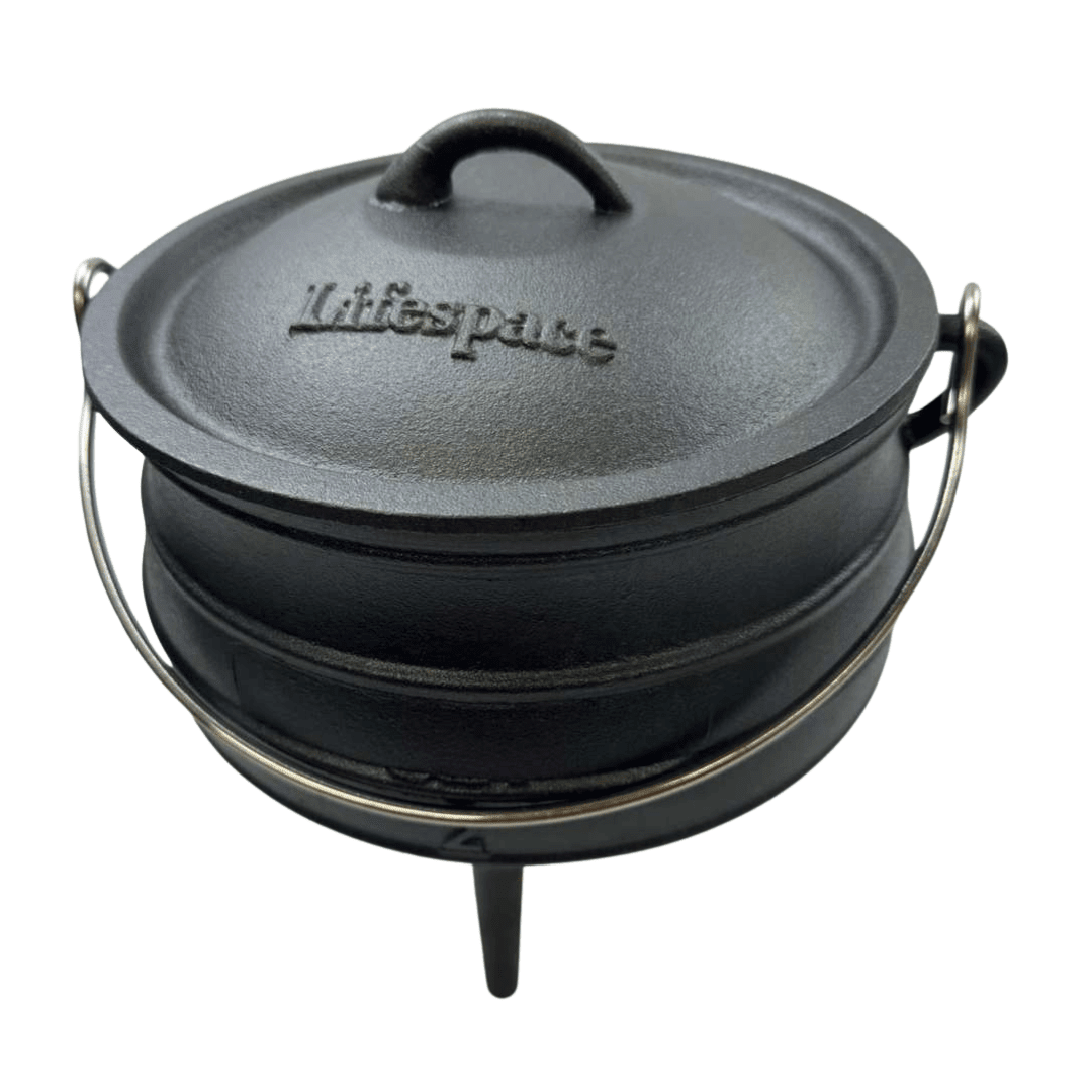 Lifespace Cast Iron Potjie Combo – No 2 Potjie Pot (6L) + 22cm Lid Lifter - Lifespace