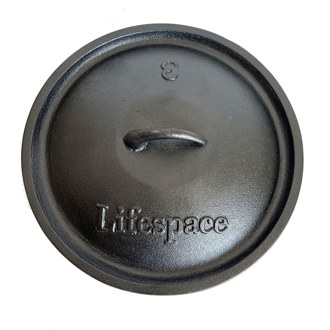 Lifespace Cast Iron Potjie Combo – No 3 Potjie Pot (7.8L) + 22cm Lid Lifter - Lifespace