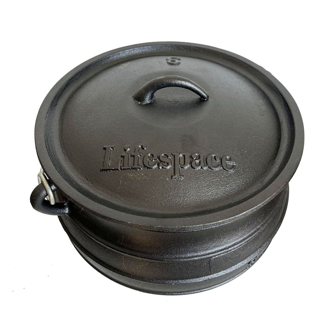 Lifespace Cast Iron Potjie Combo – No 3 Potjie Pot (7.8L) + 22cm Lid Lifter - Lifespace