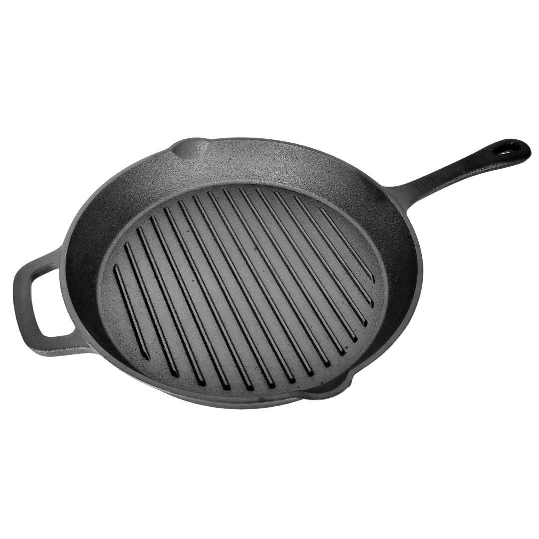 Lifespace Cast Iron Round Griddle Skillet Pan - 28cm + Potjie Clean & Care Kit Bundle - Lifespace