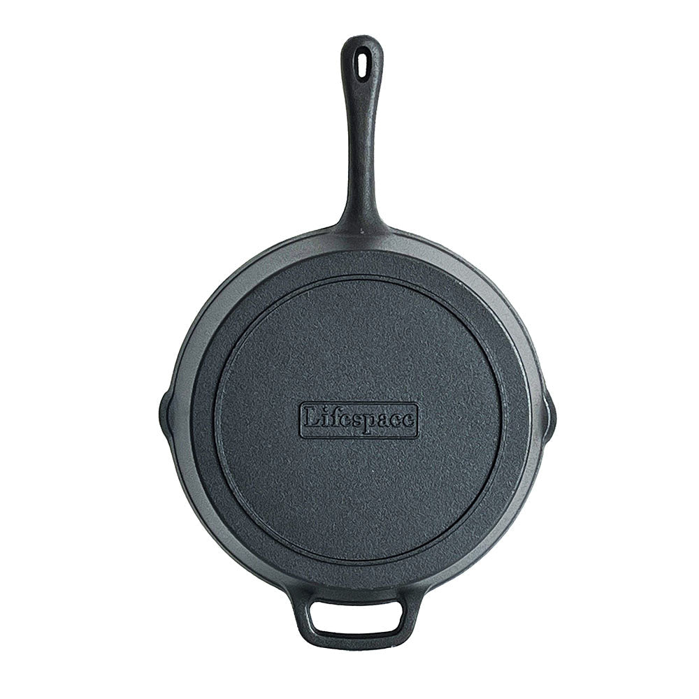 Lifespace Cast Iron Round Griddle Skillet Pan - 28cm + Potjie Clean & Care Kit Bundle - Lifespace