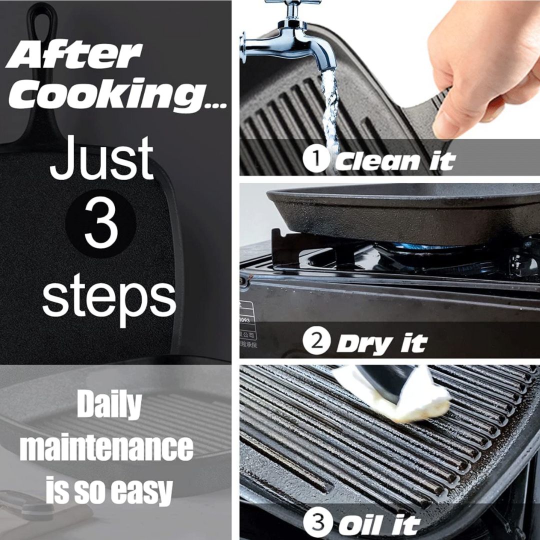 Lifespace Cast Iron Round Griddle Skillet Pan - 28cm + Potjie Clean & Care Kit Bundle - Lifespace