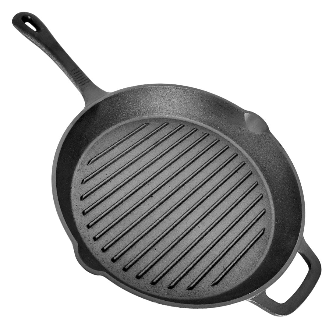 Lifespace Cast Iron Round Griddle Skillet Pan - 28cm + Potjie Clean & Care Kit Bundle - Lifespace