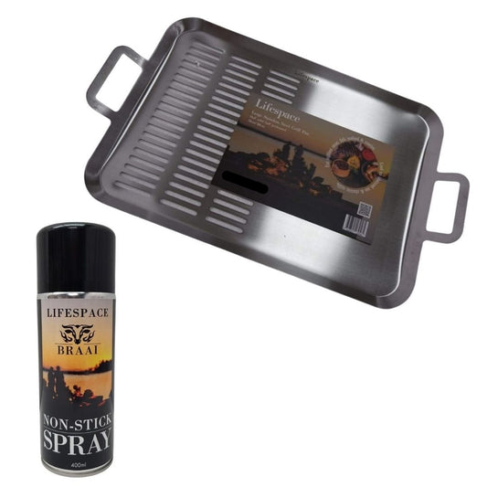 Lifespace Large Braai Breakfast Pan (Half-Perforated) + 400ml Non-Stick Spray Combo Pack - Lifespace