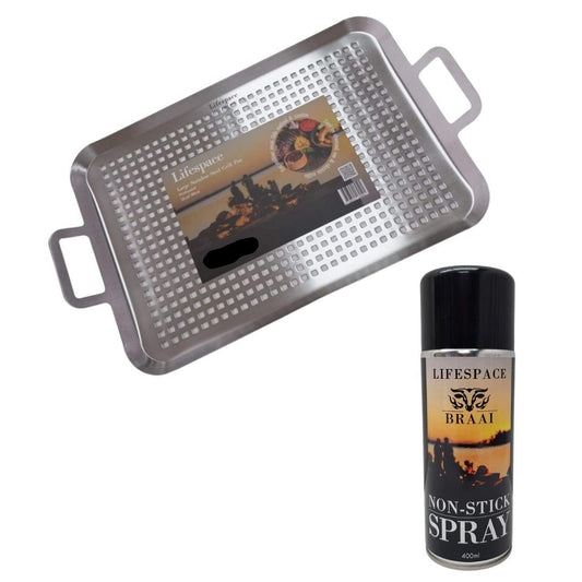 Lifespace Large Perforated Braai Pan + 400ml Non-Stick Spray Combo Pack - Lifespace