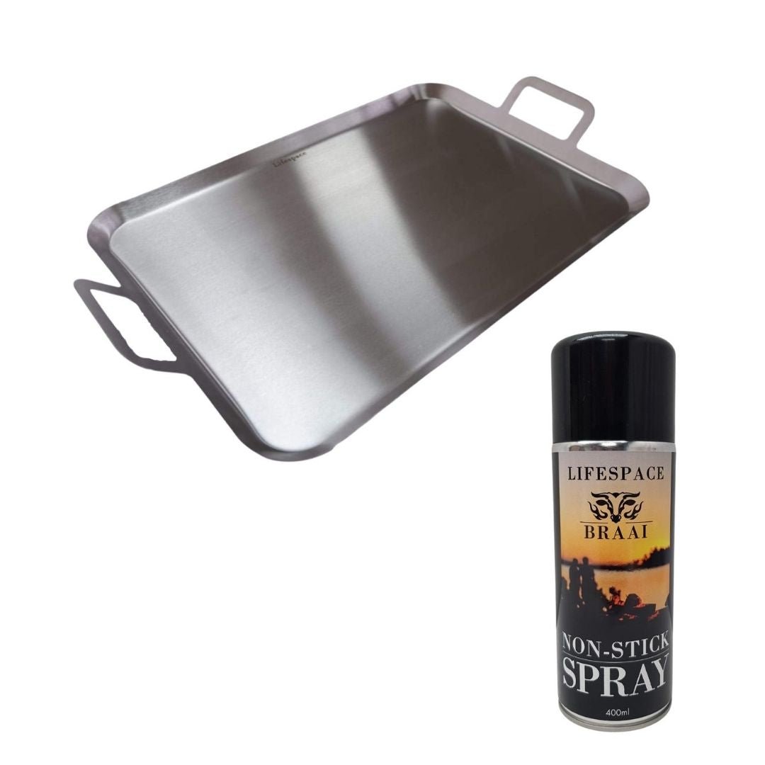 Lifespace Larger Braai Breakfast Pan (Solid Base) + 400ml Non-Stick Spray Combo Pack - Lifespace