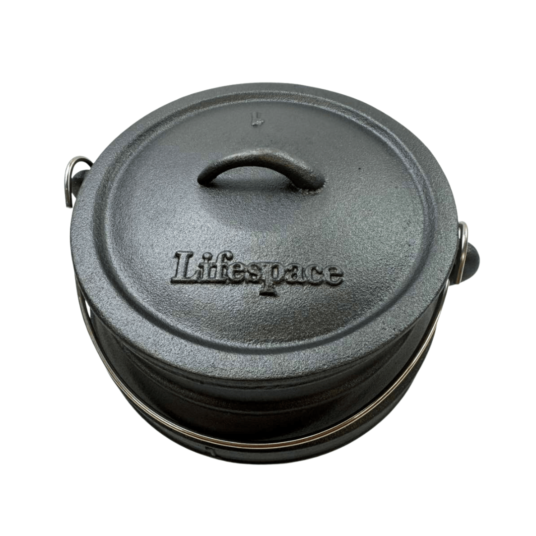 Lifespace No. 1 Cast Iron Flat Bottom Potjie Pot - 4.7lt + Potjie Clean & Care Kit Bundle - Lifespace