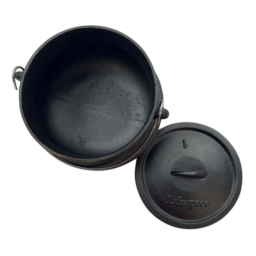 Lifespace No. 1 Cast Iron Flat Bottom Potjie Pot - 4.7lt + Potjie Clean & Care Kit Bundle - Lifespace