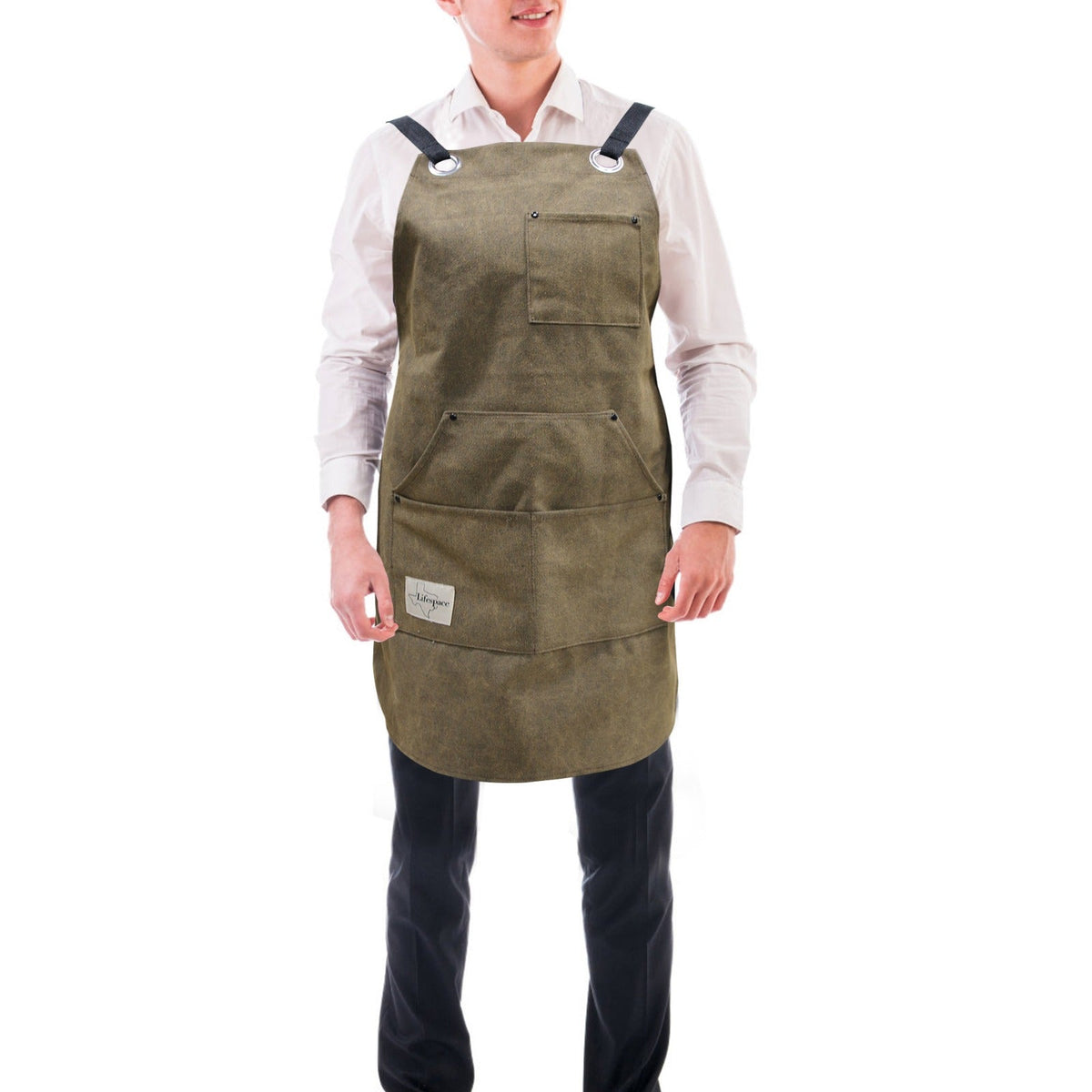 Lifespace Premium Khaki Wax Canvas BBQ Grill Work Apron with Pockets - Lifespace