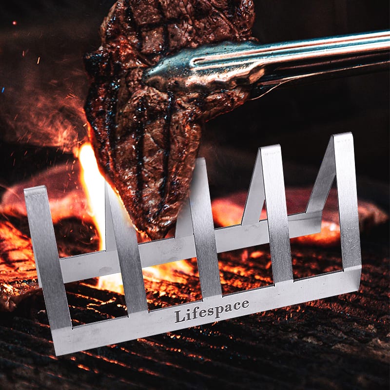Lifespace Premium Stainless Steel T-Bone / Chop Rack - 4 Slot (2 pack) - Lifespace