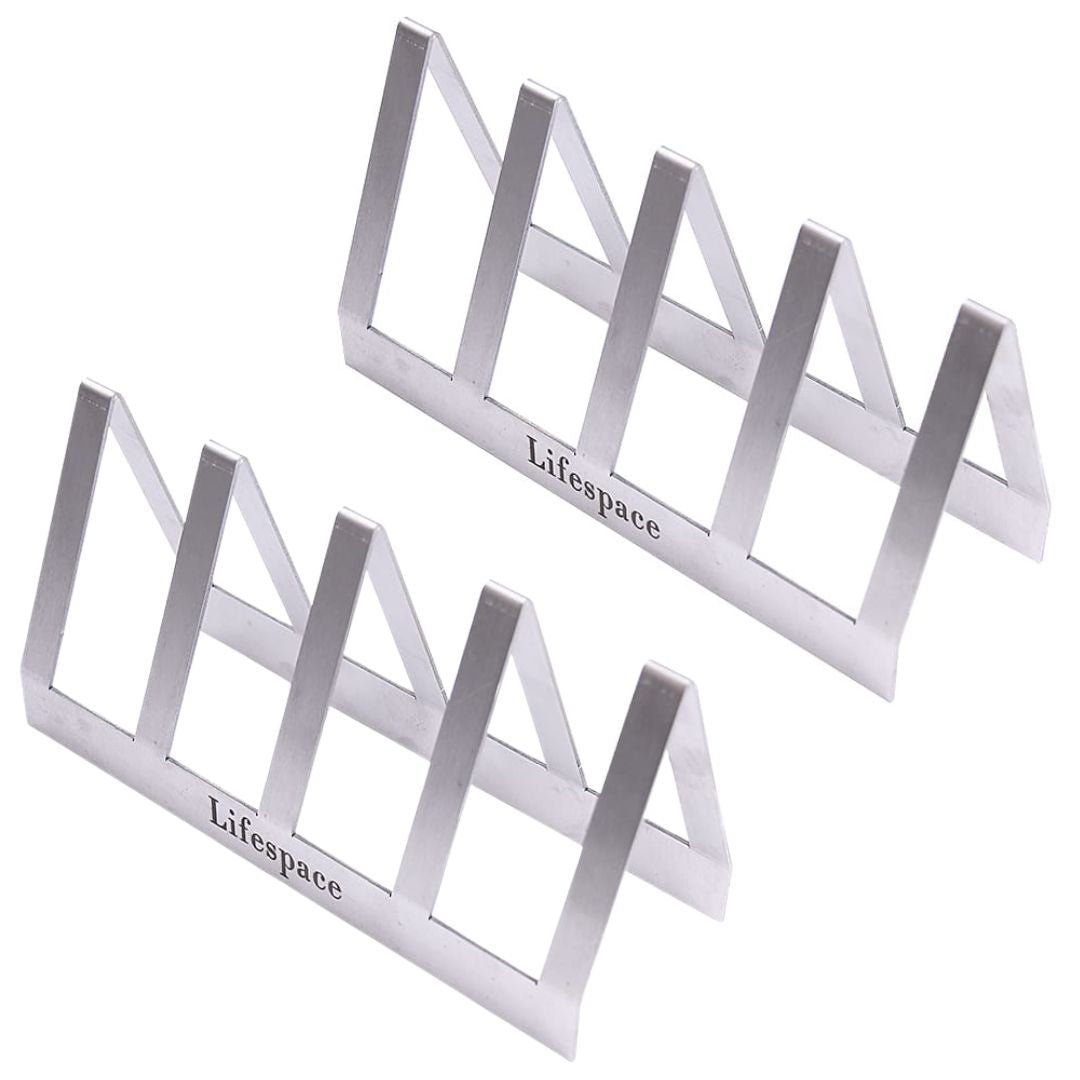 Lifespace Premium Stainless Steel T-Bone / Chop Rack - 4 Slot (2 pack) - Lifespace