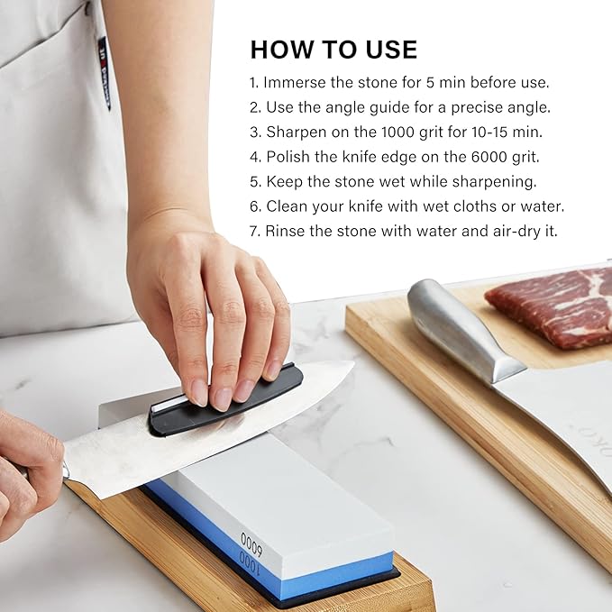 Lifespace Premium Whetstone Dual Sided 1000/3000 Grit, Sharpening Stone, Non-Slip Bamboo Base & Angle Guide - Lifespace