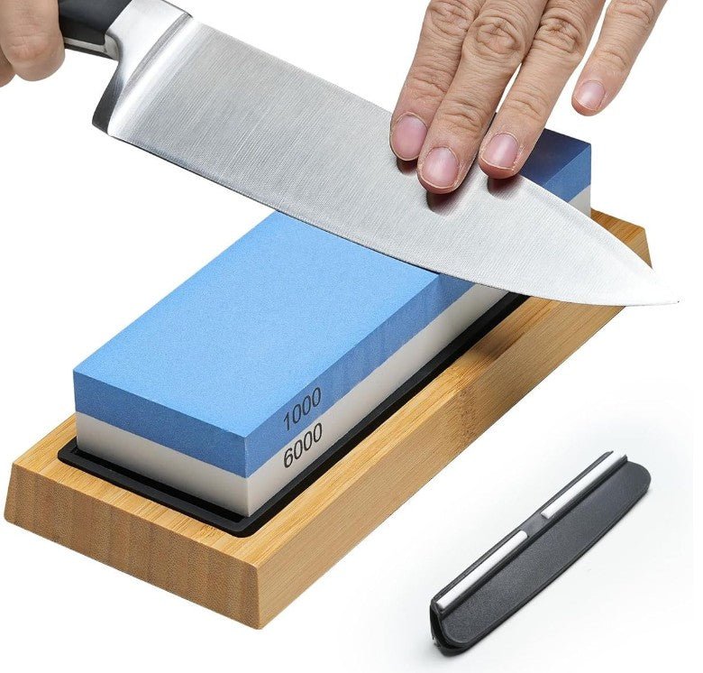 Lifespace Premium Whetstone Dual Sided 1000/3000 Grit, Sharpening Stone, Non-Slip Bamboo Base & Angle Guide - Lifespace