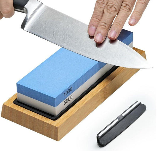 Lifespace Premium Whetstone Dual Sided 1000/3000 Grit, Sharpening Stone, Non-Slip Bamboo Base & Angle Guide - Lifespace
