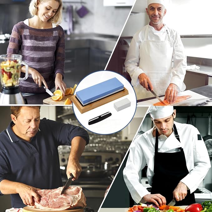 Lifespace Premium Whetstone Dual Sided 1000/3000 Grit, Sharpening Stone, Non-Slip Bamboo Base & Angle Guide - Lifespace