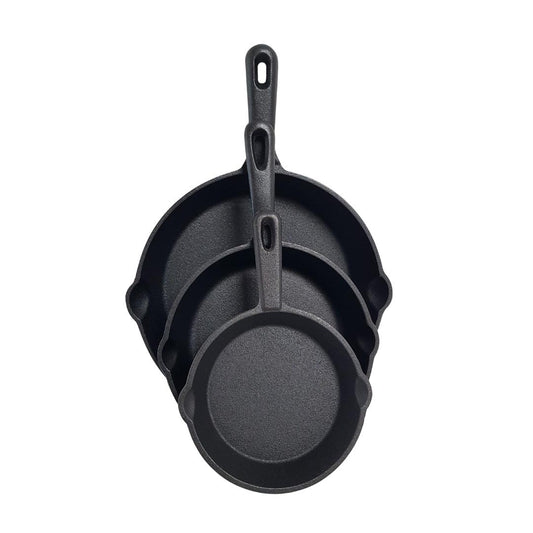 Lifespace Quality 3 Piece Matt Black Cast Iron Skillet Pan Set + Potjie Clean & Care Kit Bundle - Lifespace