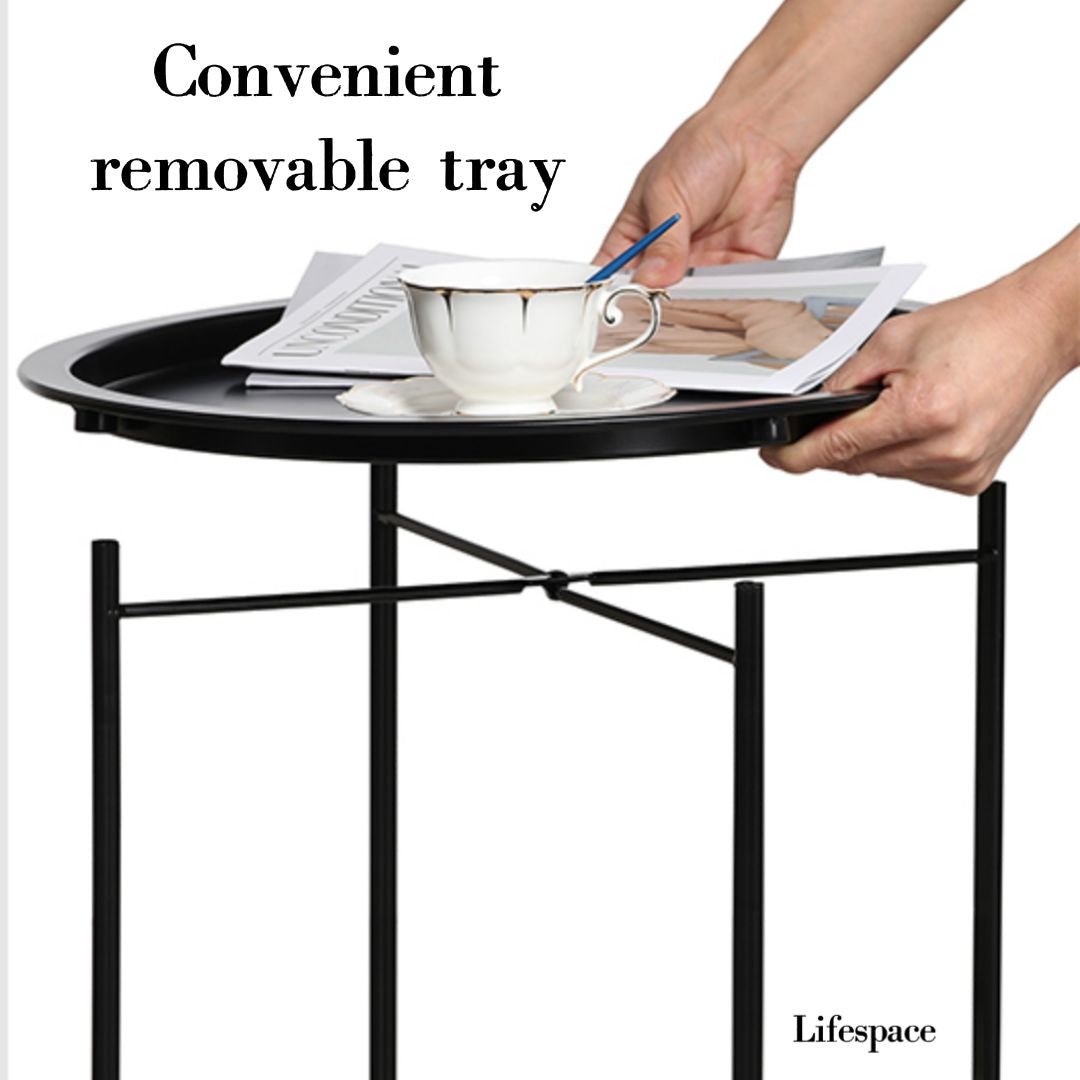 Lifespace Quality Round Patio Side End Table - Black (Set of 2)